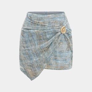 Abstract Print Chiffon Zipper Metallic Ruched Skirt